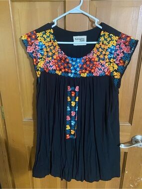 Savanna Jane Black Mini Dress with Multicolor Floral Embroidery